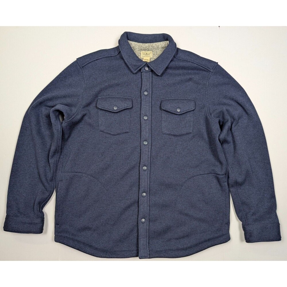 Men's L.L.Bean Vintage Style Heavy Sweater Fleece Full Button XL Blue